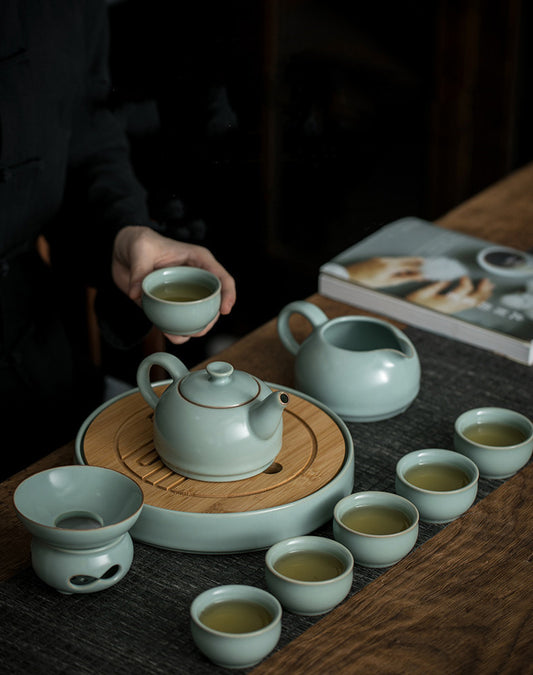 Ru kiln open piece can raise tea set