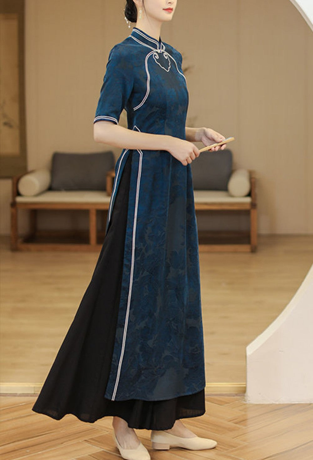 Chinese jacquard cheongsam tea dress